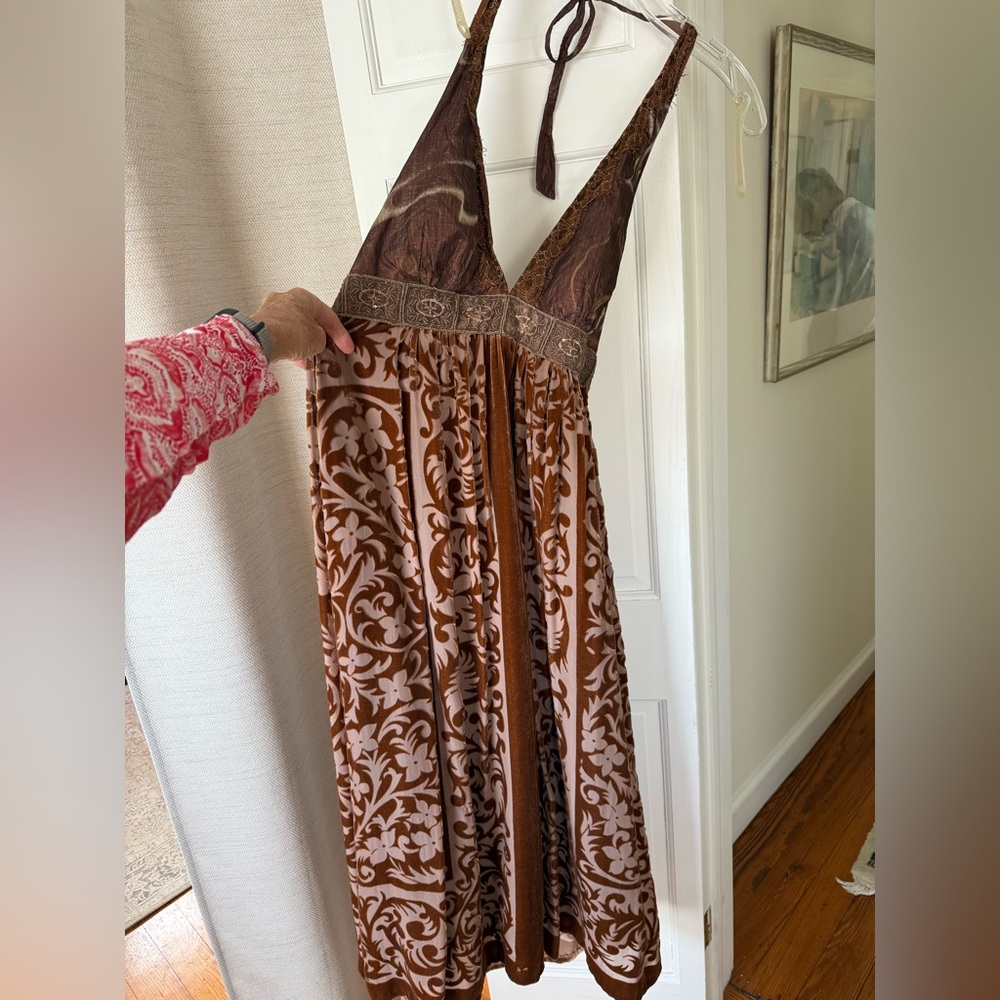 Rust & Gold Halter Midi Dress